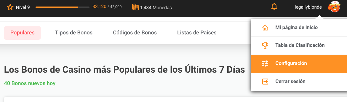  menú de configuración de la cuenta chip